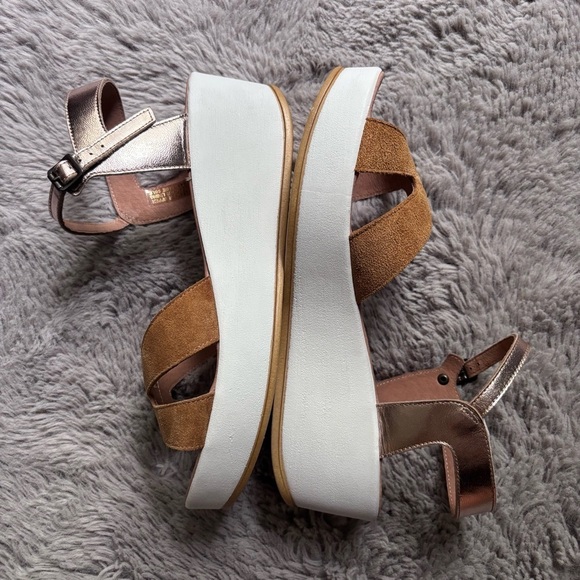 Sundance Sandals 10 Brown platform wedge Womens Shoes Made In Italy - Picture 12 of 14